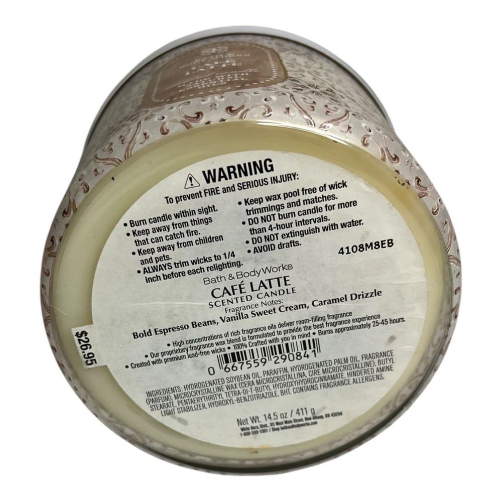 Bath & Body Works Cafe Latte 3 Wick Scented Candle 14.5 oz w/ lid - Picture 3 of 7